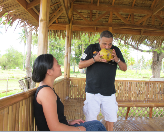 It was Gary's first time to drink a coconut juice. :)