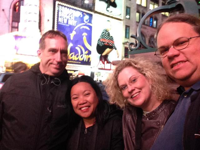 In Times Square with John, my (sister and brother)  inlaw. 
